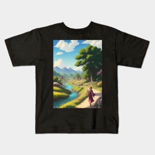 Medieval Landscape and Girl Kids T-Shirt